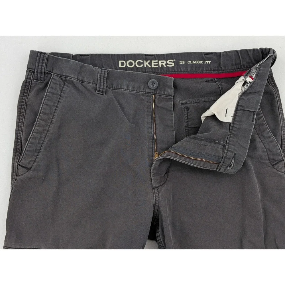 Dockers D3 Classic Fit Cargo Pants Mens 38x29 Gray Elastic Waist Utility